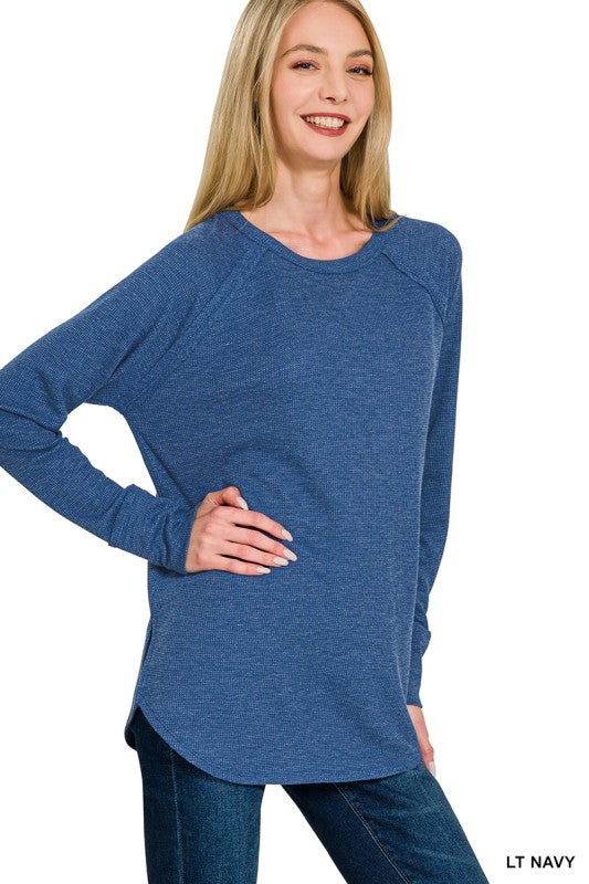 Light Navy Mini Waffle Top