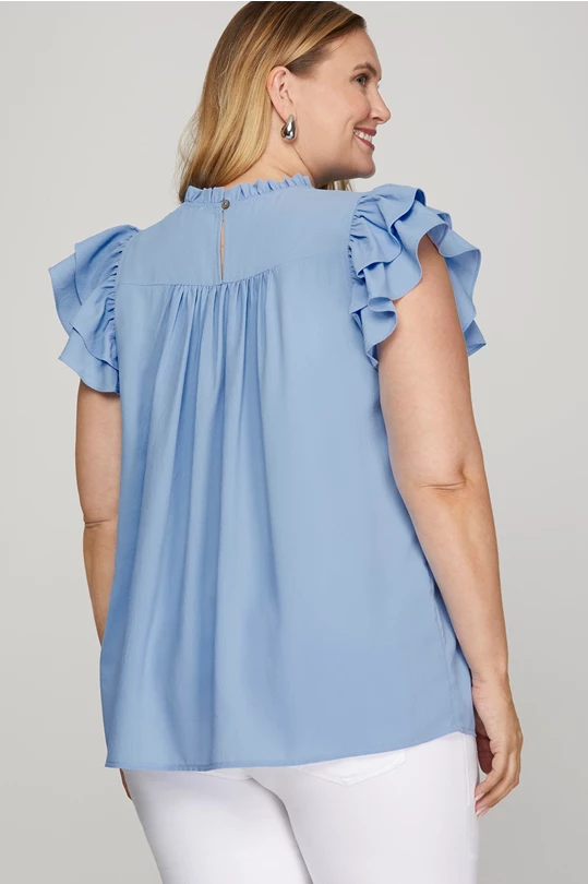Marlie Ruffle Blouse in Lt Blue