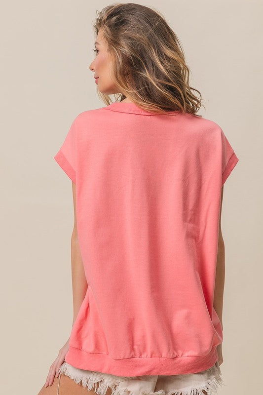 Coral  French Terry Relaxed Tee