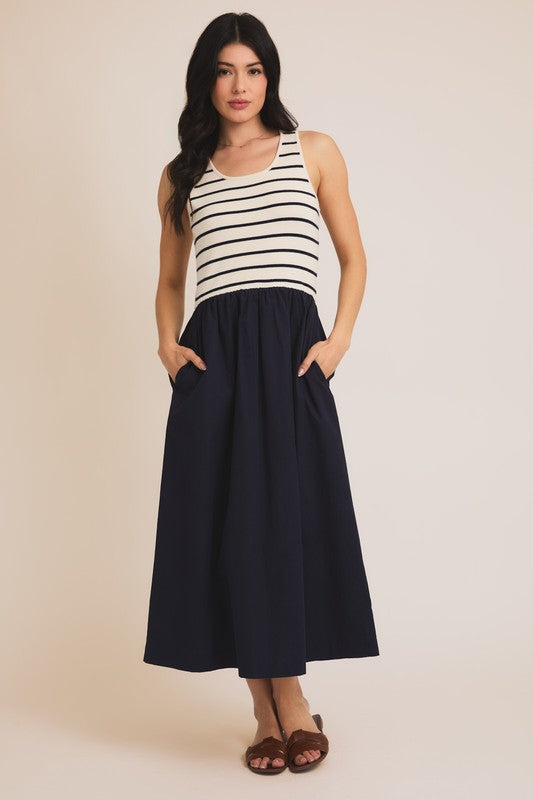 mixed fabric midi dress MIXED FABRIC DRESS