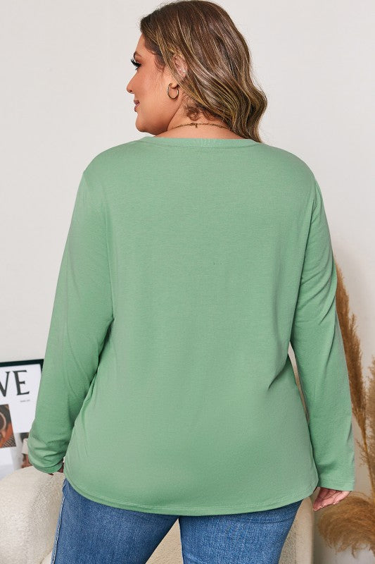 Hannie Green Top with Flower Accents