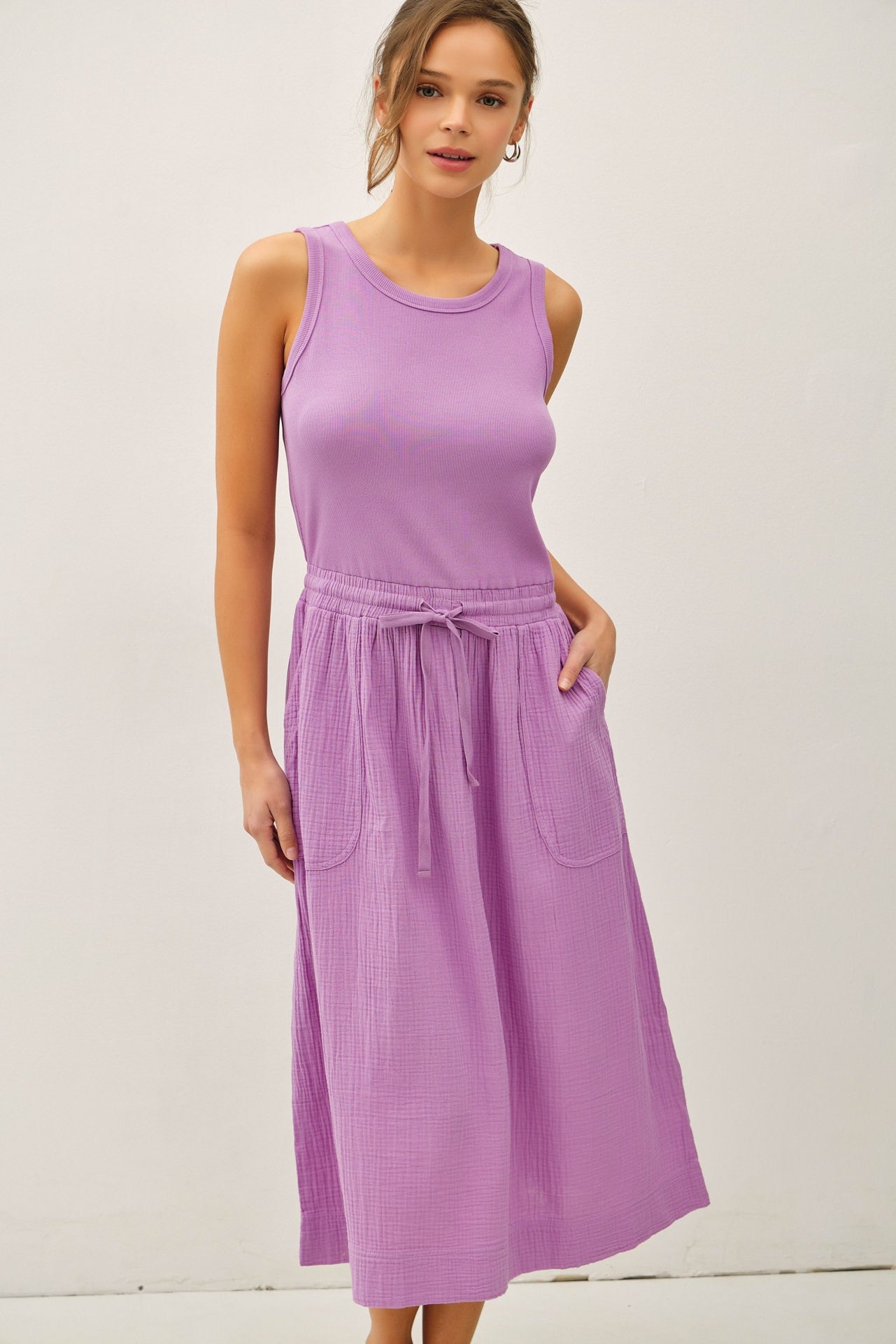 Laylani Cotton Gauze Lilac Midi Dress