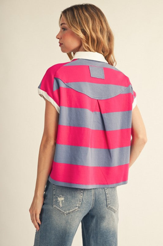 Fuchsia and Cornflower Polo Top