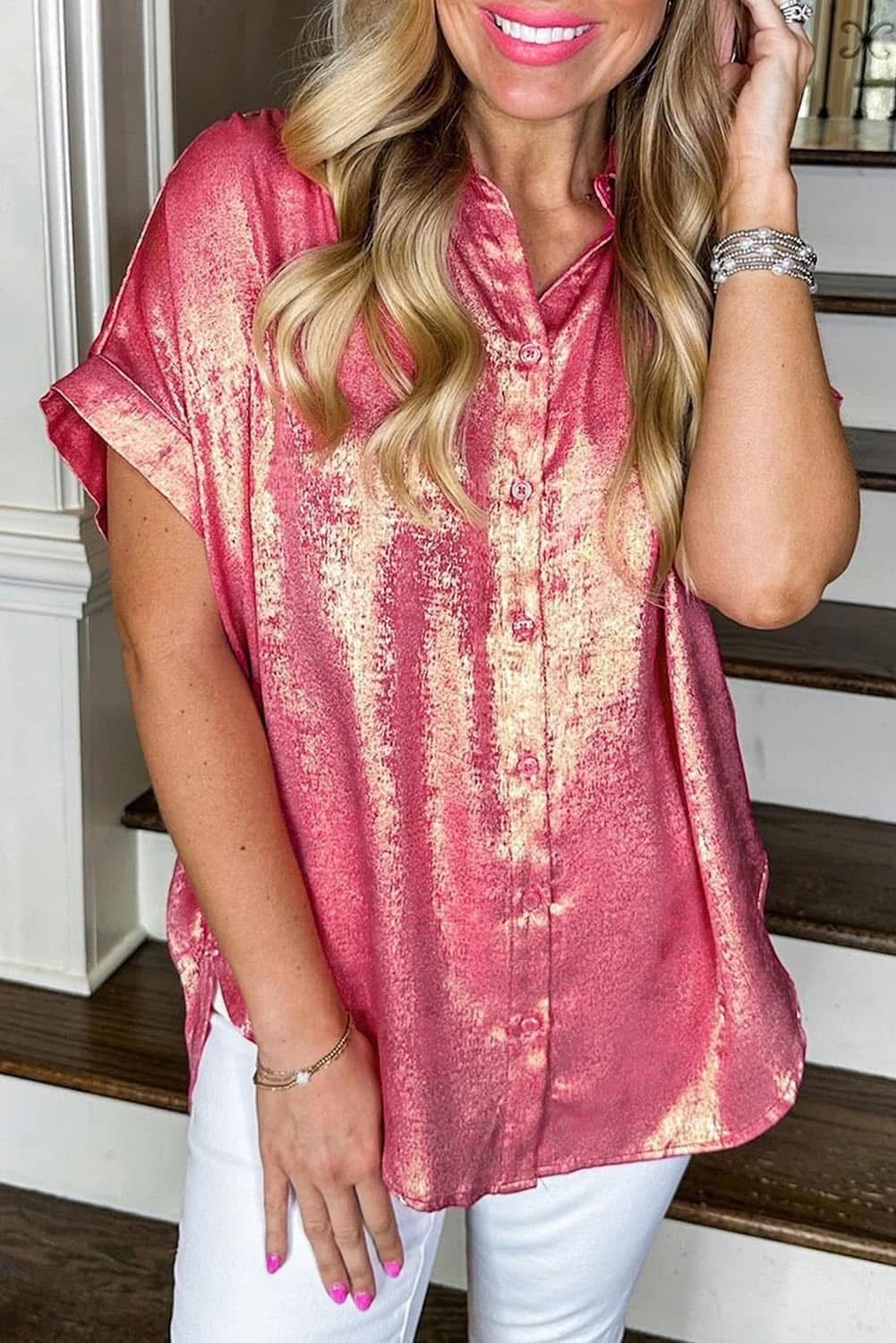 PREORDER- Metallic Pink Button Down