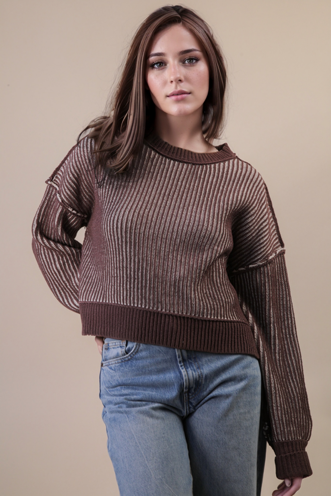 Deeply Happy Brown Textured Sweater