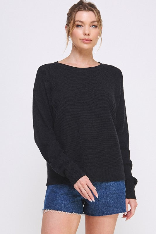 The Classic Fine Gauge Dolman Sweater in Black
