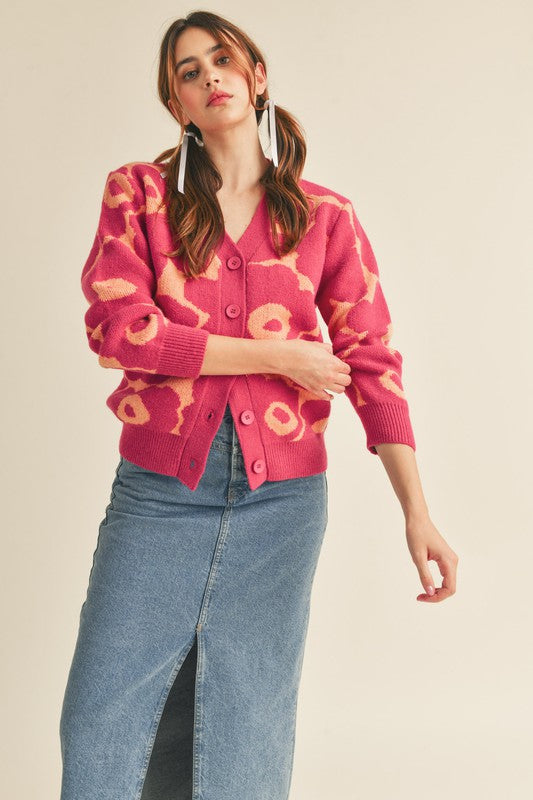 Fiona Magenta Coral Cardigan