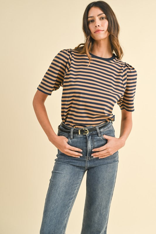 Coffee Shop Striped Puff Sleeve Tee