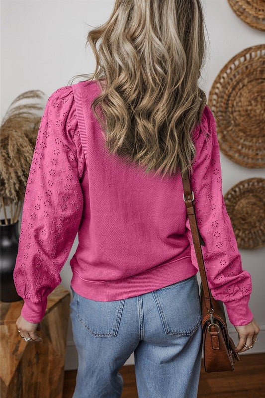 Pink Eyelet Sleeve Lightweight Sweatshirt