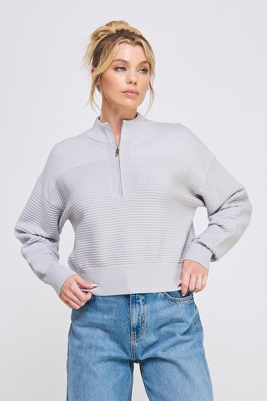 Coffee and Shopping Gray Zip Sweater