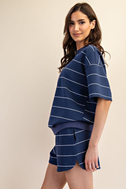 Samantha Navy Scuba Striped Top -Top Only