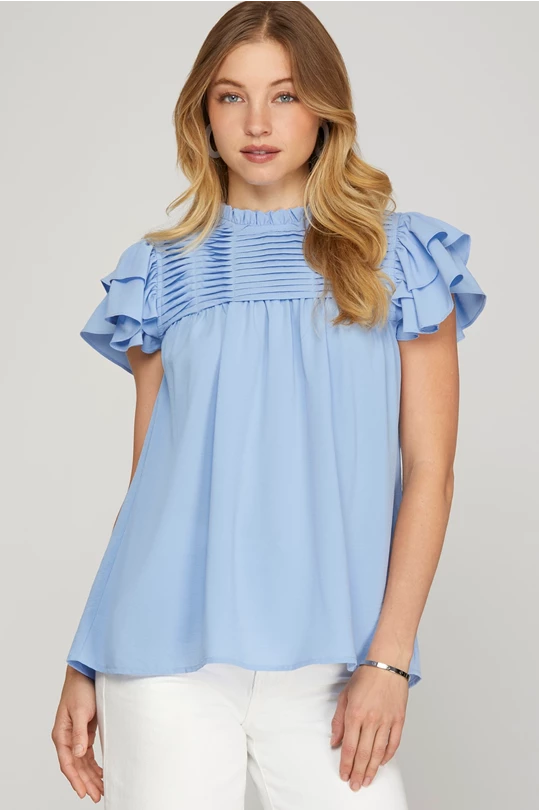 Marlie Ruffle Blouse in Lt Blue