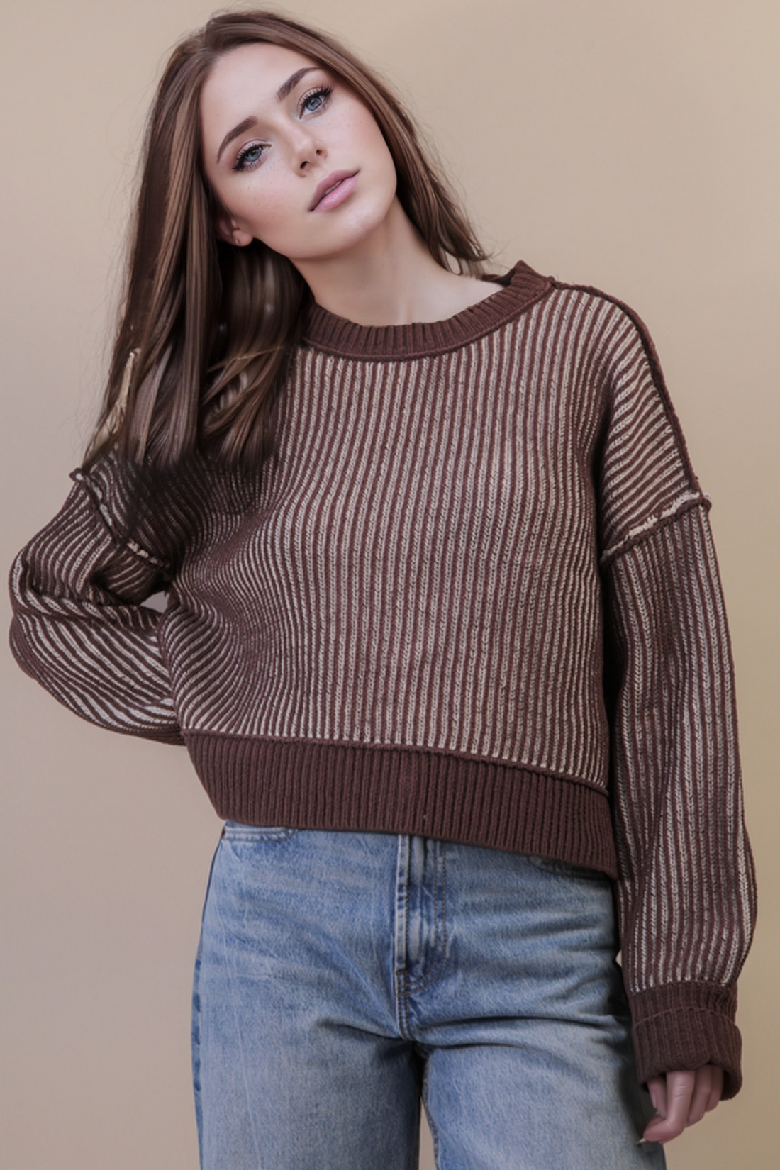 Deeply Happy Brown Textured Sweater