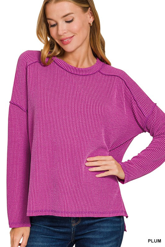 Plum Ribbed Long Sleeve Top