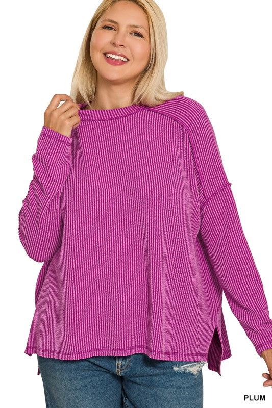 Plum Ribbed Long Sleeve Top