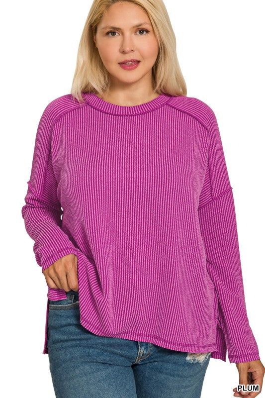 Plum Ribbed Long Sleeve Top