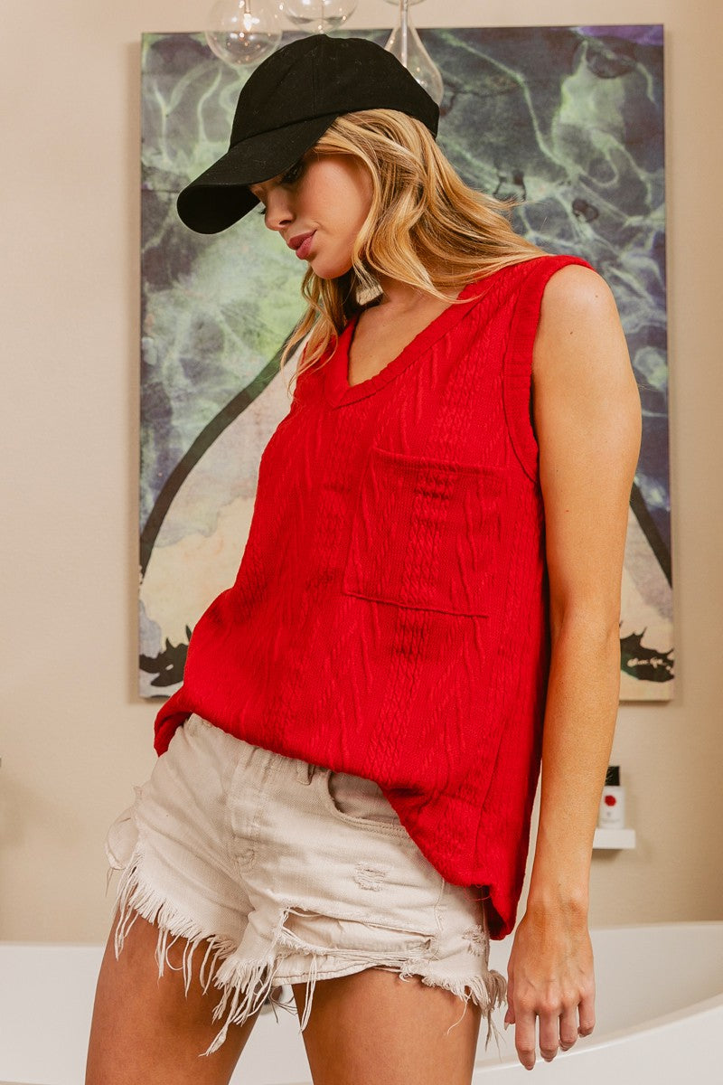 Cable Cute Red Sweater Tank