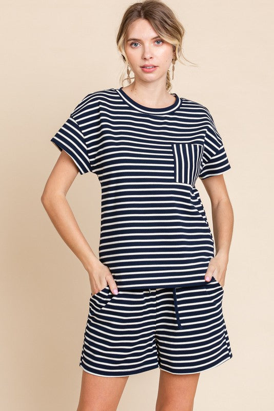 Florence Navy Stripe Shorts Set