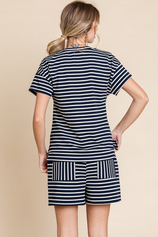 Florence Navy Stripe Shorts Set