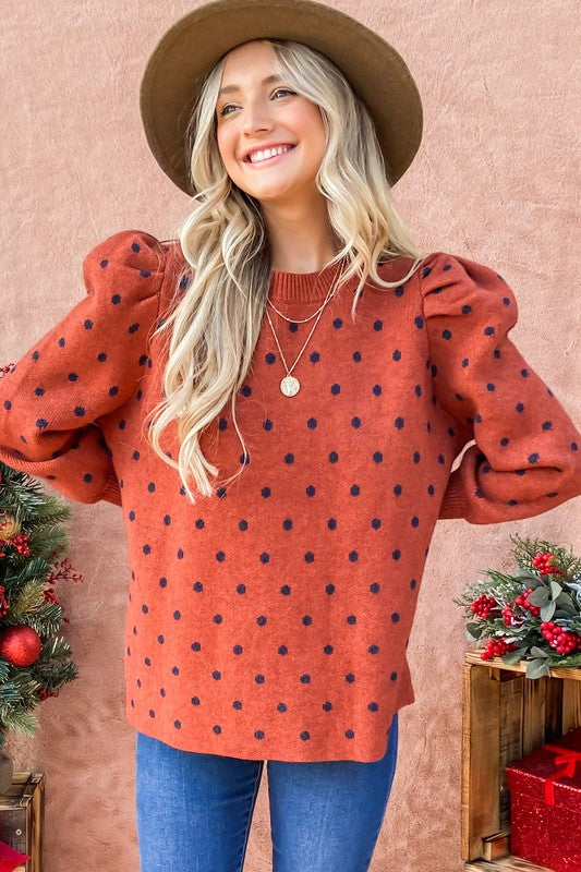 Maggie Rust Dot Puff Sweater