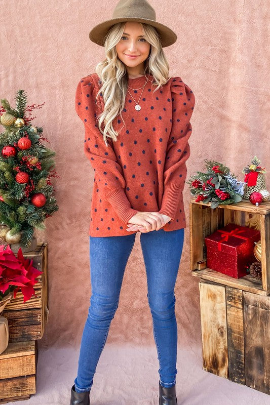 Maggie Rust Dot Puff Sweater