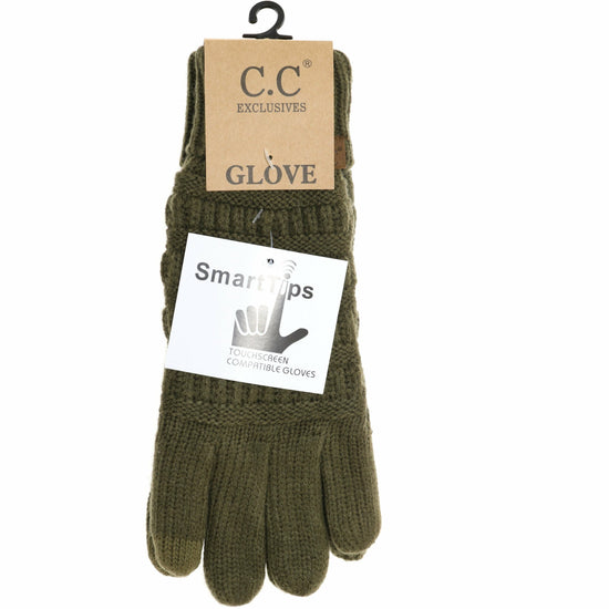 Women's Knit CC Gloves with Fuzzy Lining: New Olive