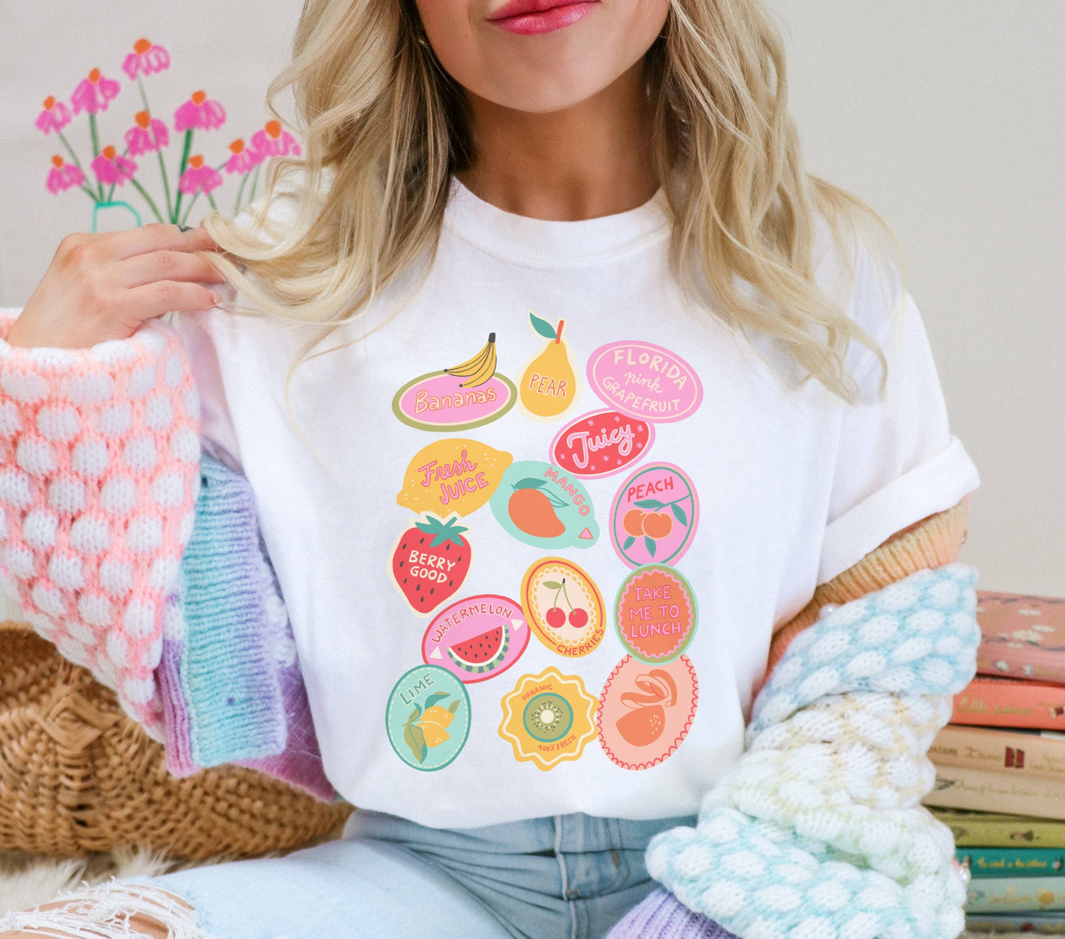 Fruit Stickers Graphic Tee | Summer Tee