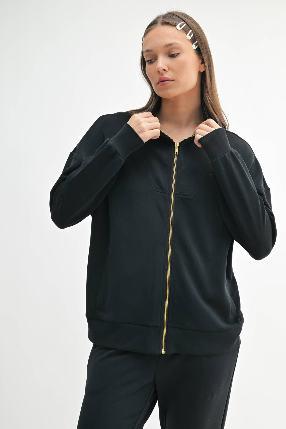 Laguna Gold Trim Scuba Zip-Up Jacket: Black