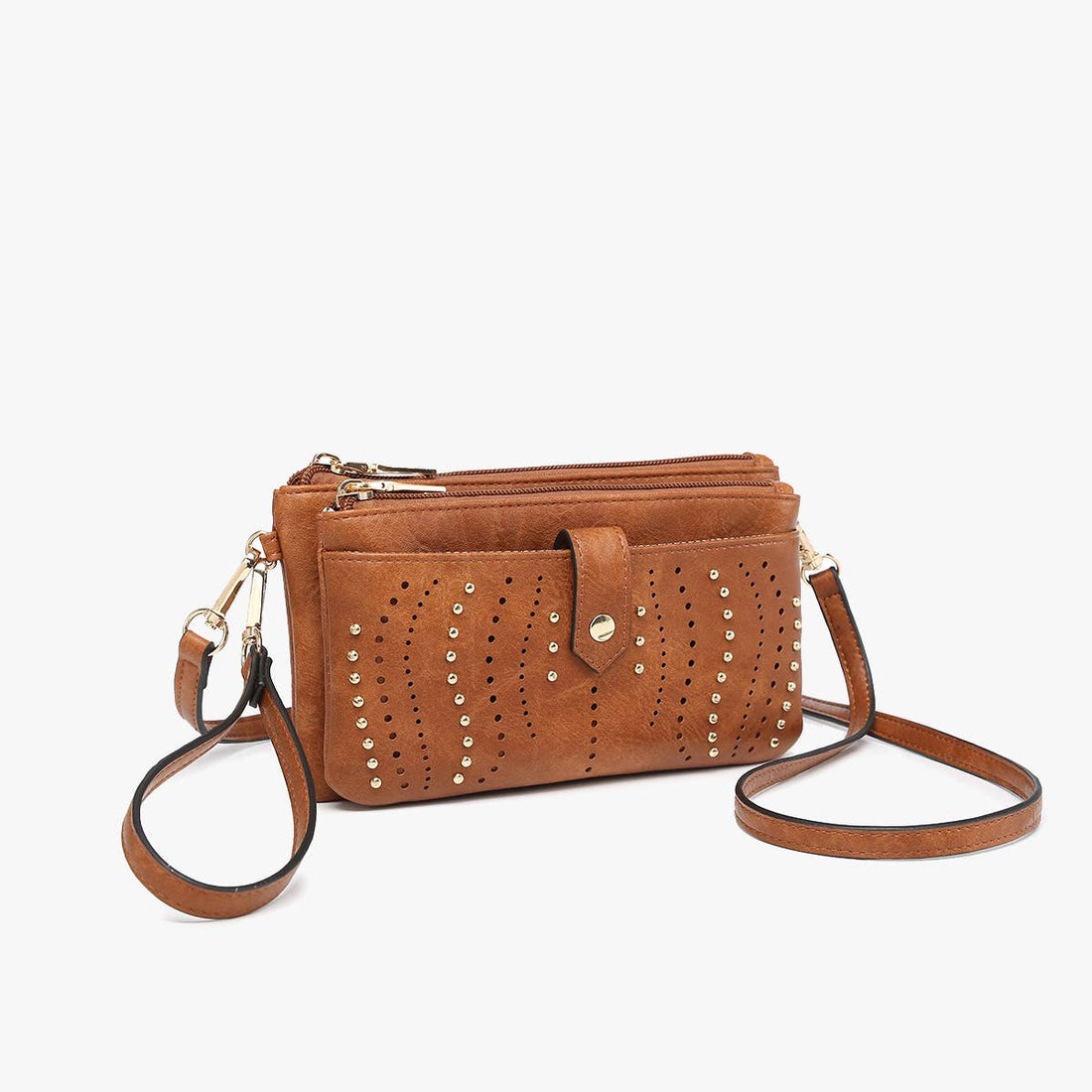 Ayra Studded Front Wallet/Clutch: Brown