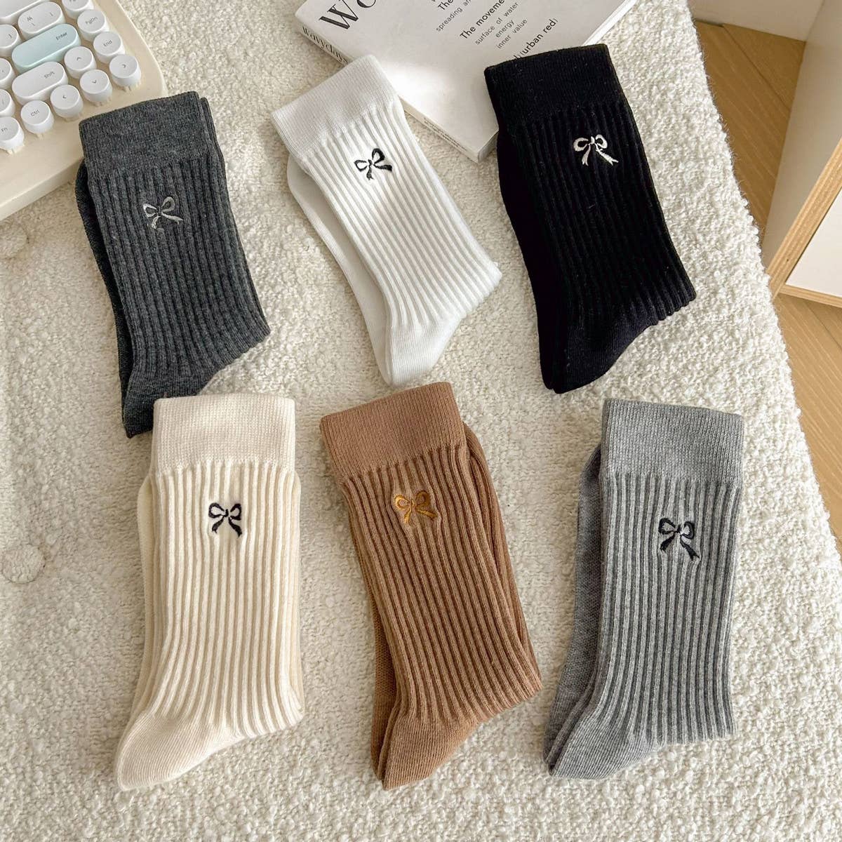 Bow Embroidered Crew Socks –Cute, Stylish