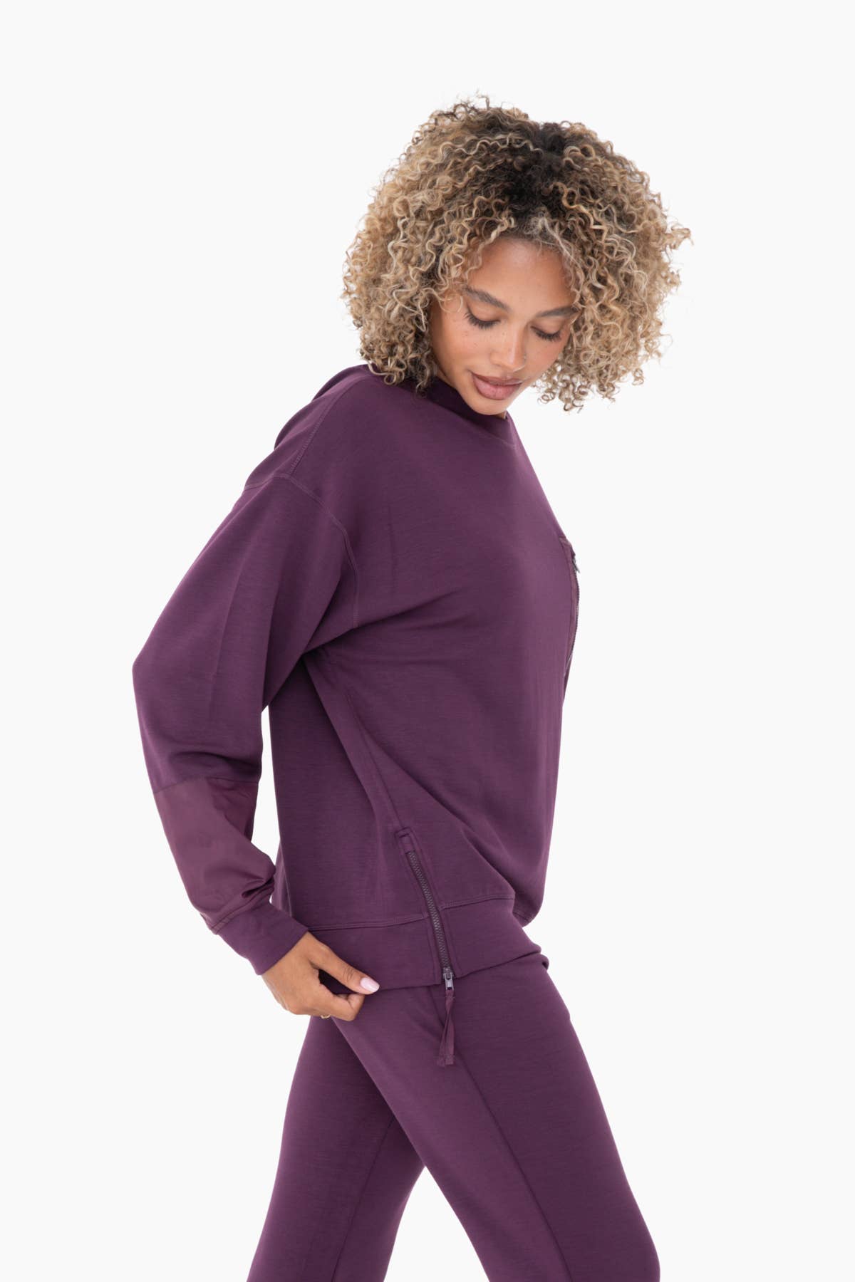 Modal-Blend Crewneck Pullover in Plum