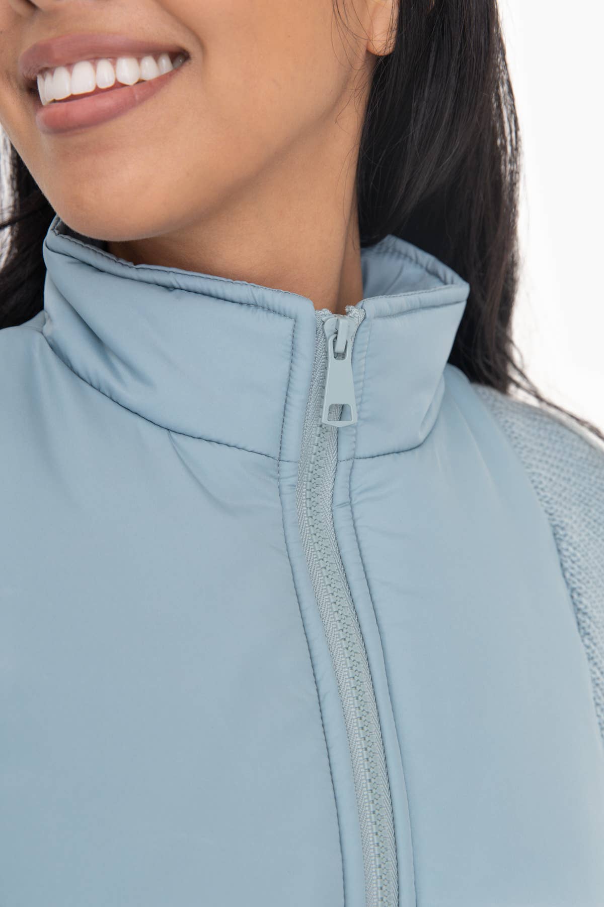 Nylon-Trim Padded Hybrid Zip Sweater SMOKEY BLUE