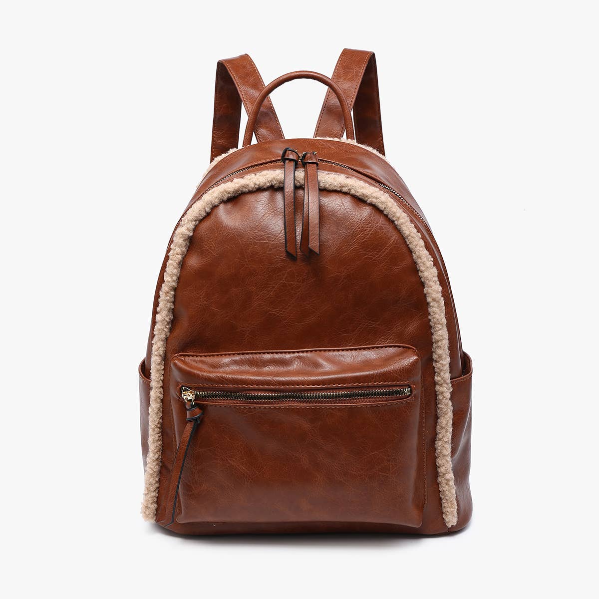 Sherpa Trim Backpack w/ Front Pocket: Brown