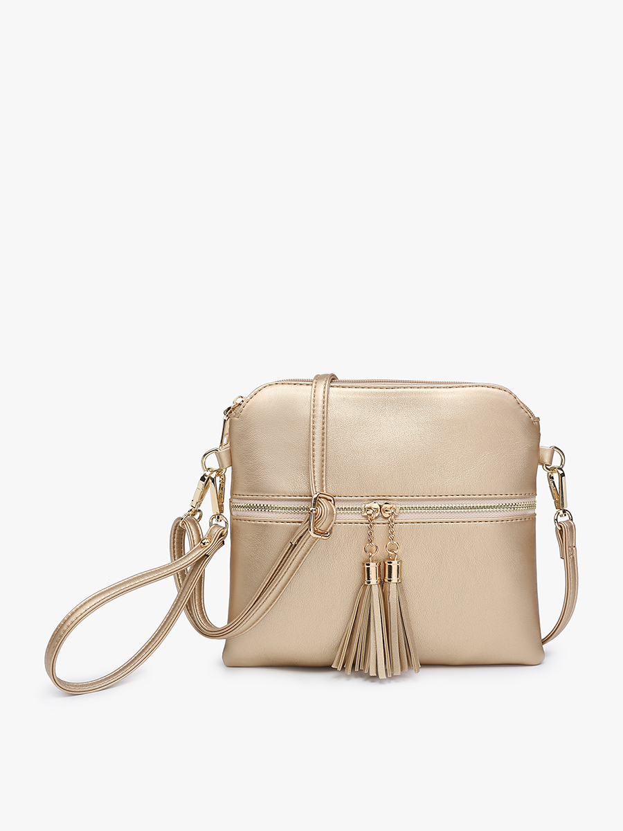 Tara Double Zip Crossbody Bag/Wristlet: Black/Brown