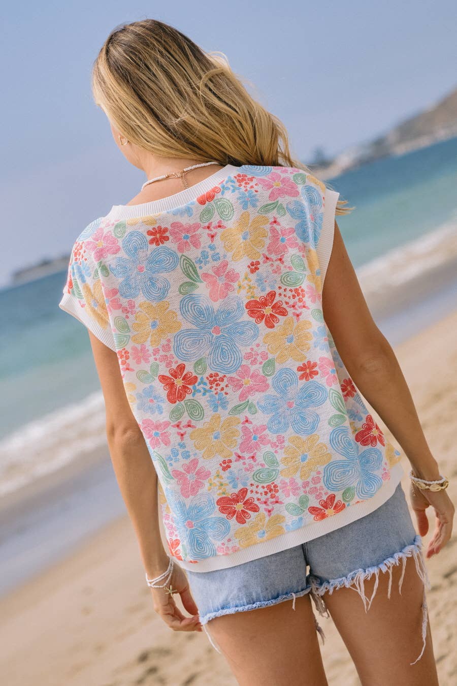 Floral Printed Knitted Jersey Top: White Floral