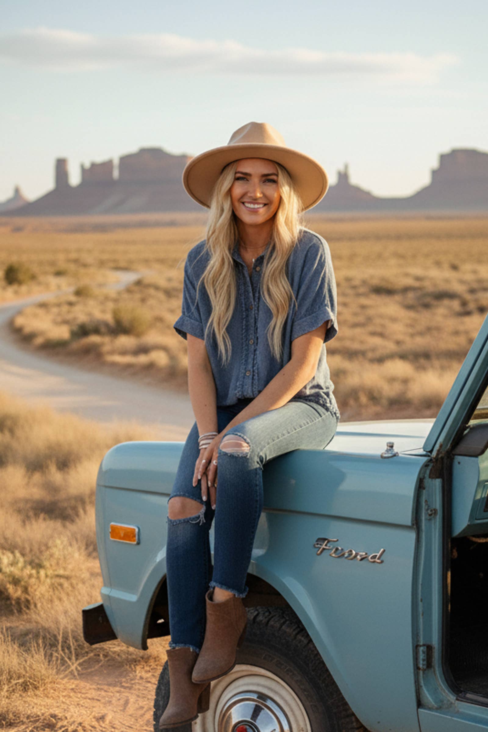 Frayed Trim Denim Button Top: DENIM