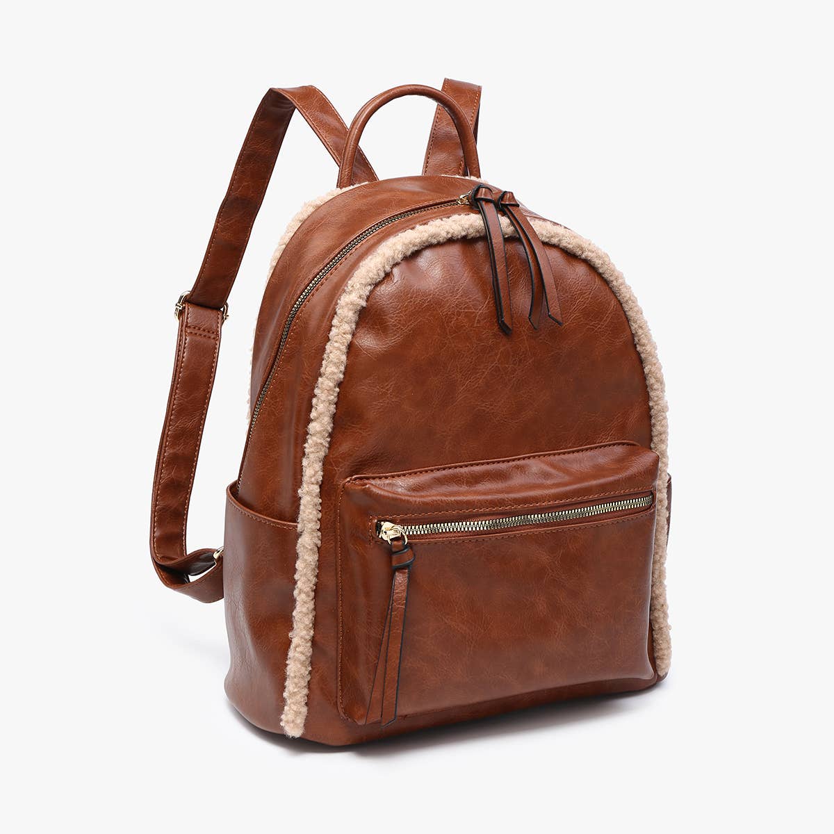 Sherpa Trim Backpack w/ Front Pocket: Brown