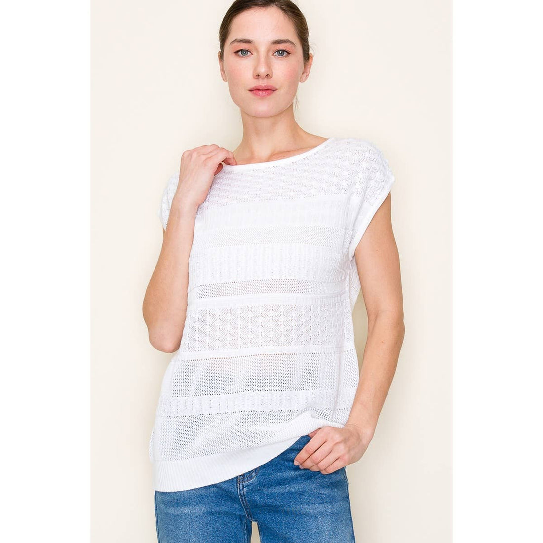 POINTELLE PULLOVER SWEATER: IVORY