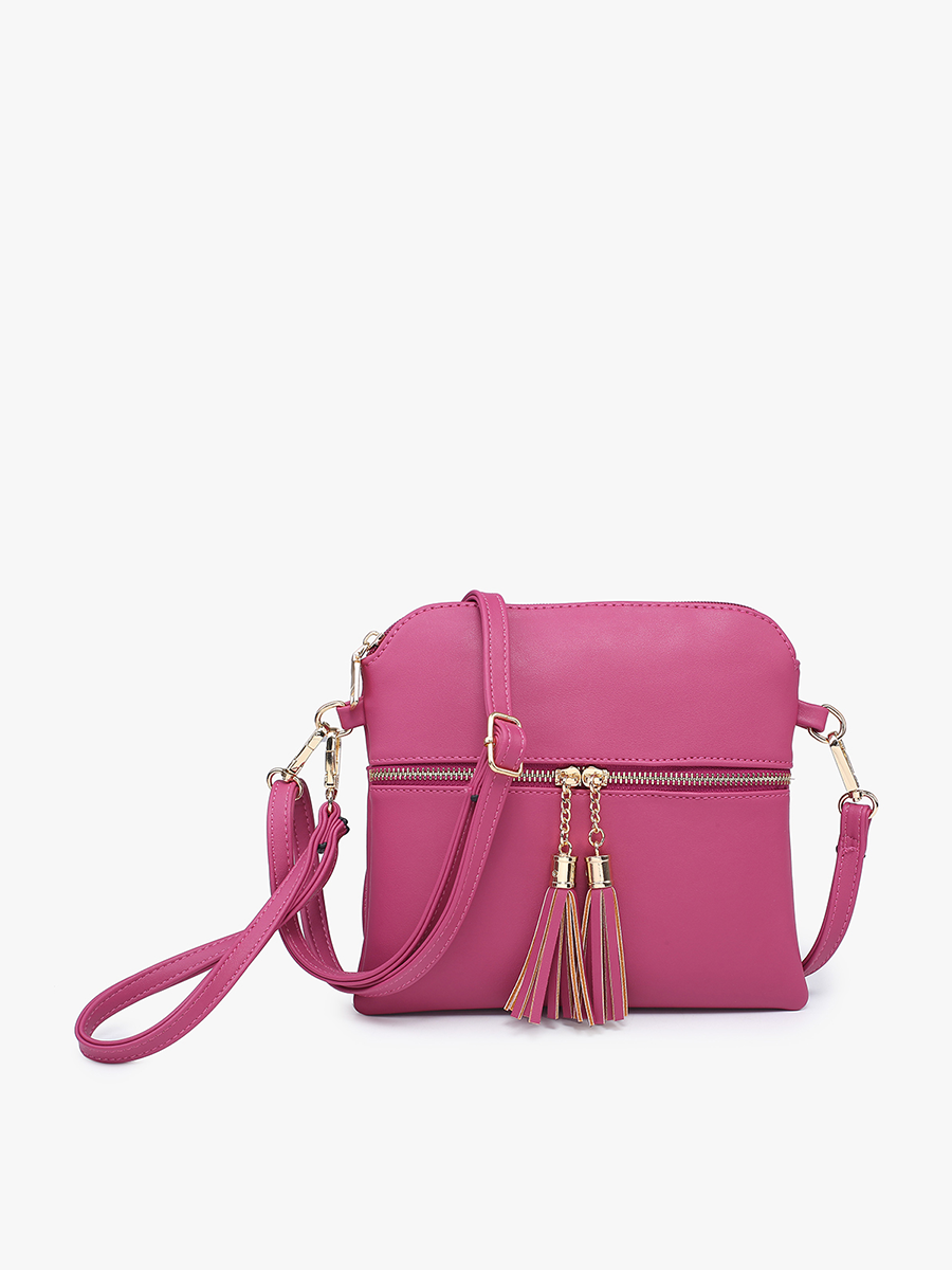 Tara Double Zip Crossbody Bag/Wristlet: Black/Brown
