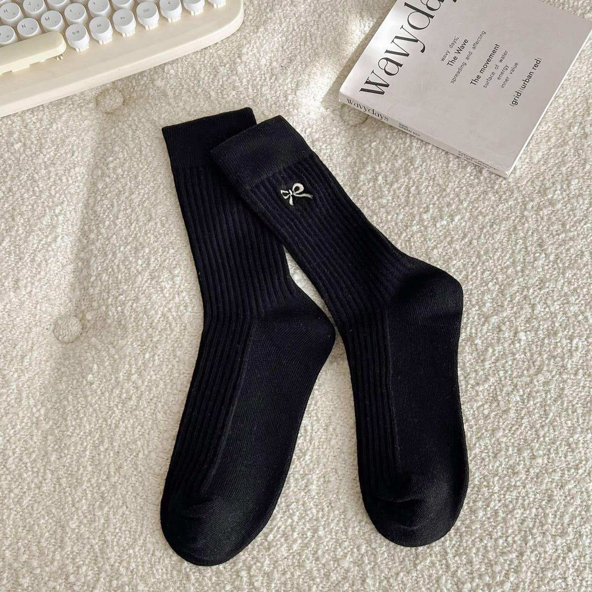 Bow Embroidered Crew Socks –Cute, Stylish