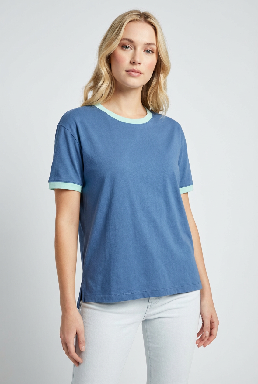 Katyn Contrast Trim Relaxed Boxy Short Sleeve Tee