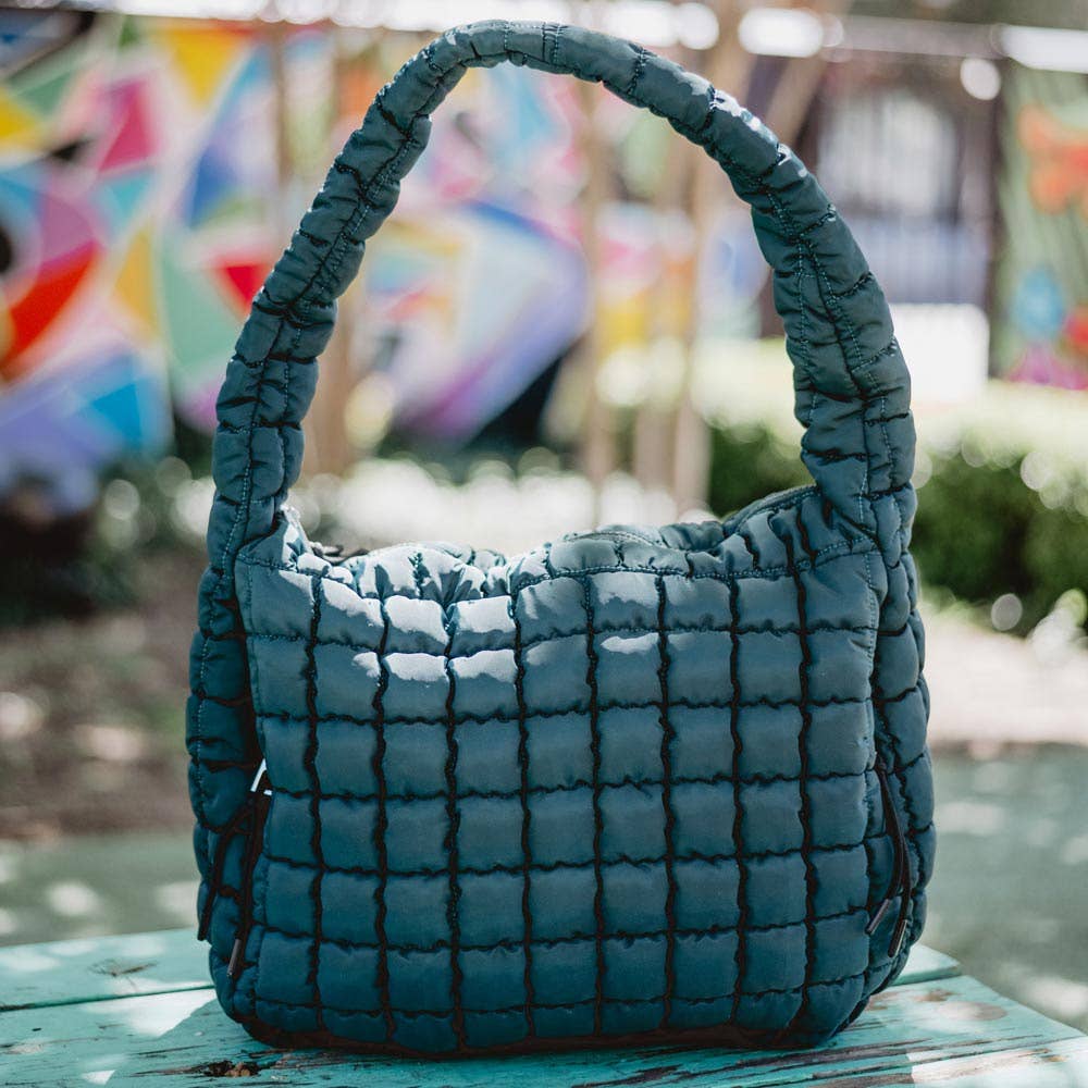 Forest Green Oversized Quilted Hobo Tote Bag: Forest Green
