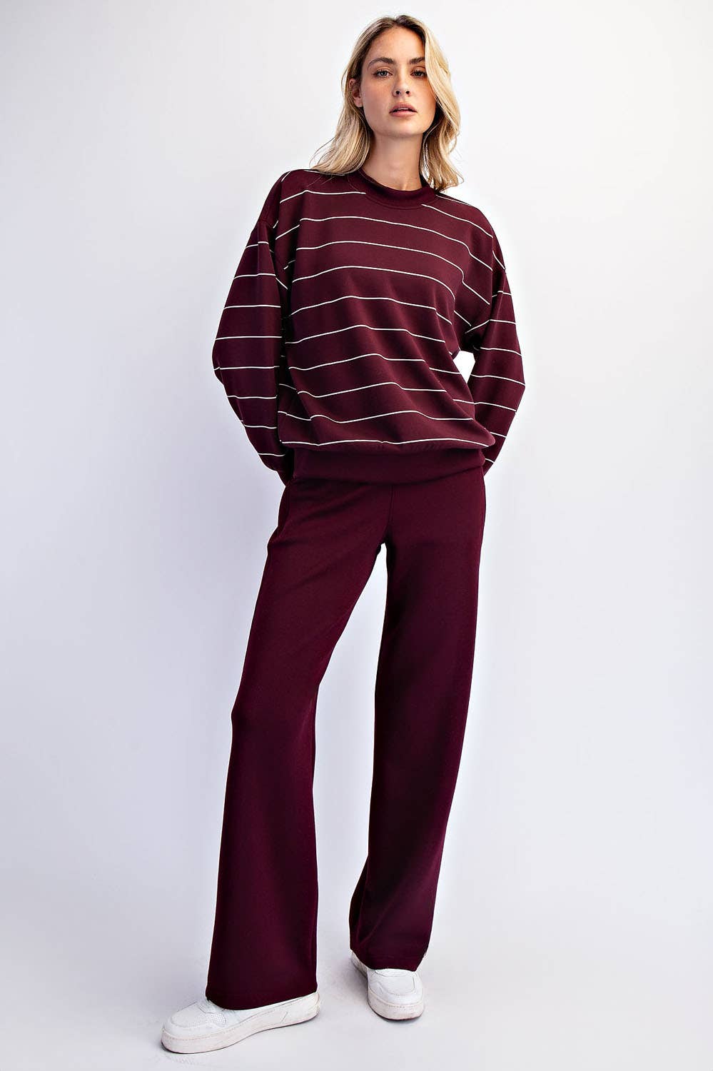 Scuba Striped Sweatshirt: Dk Cherry/Cream