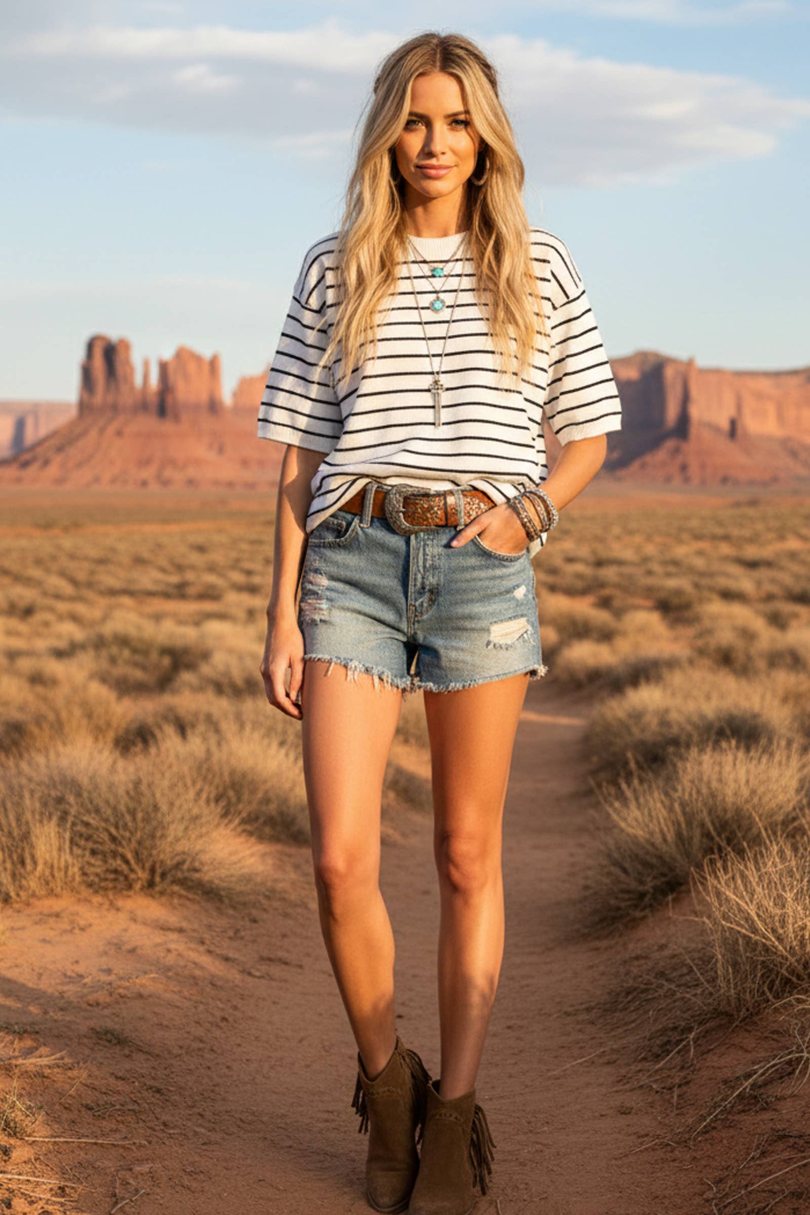 Striped Knit Short Sleeve Top: TAUPE/WHITE