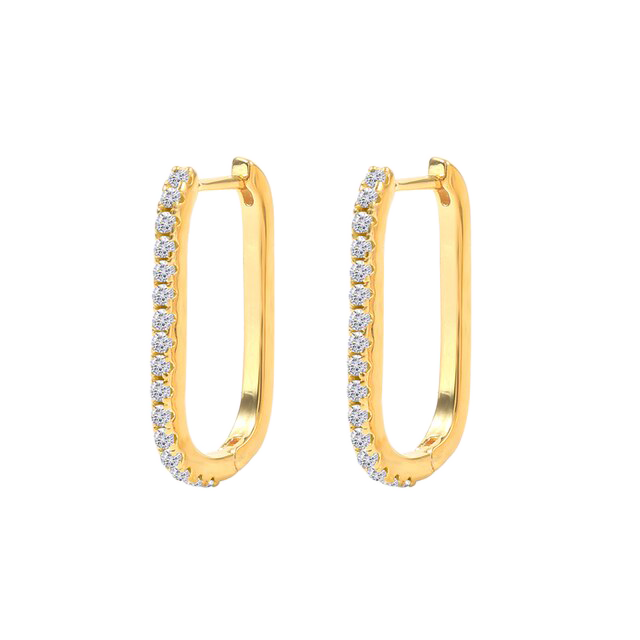 Square Pave Hoop Earrings: Gold