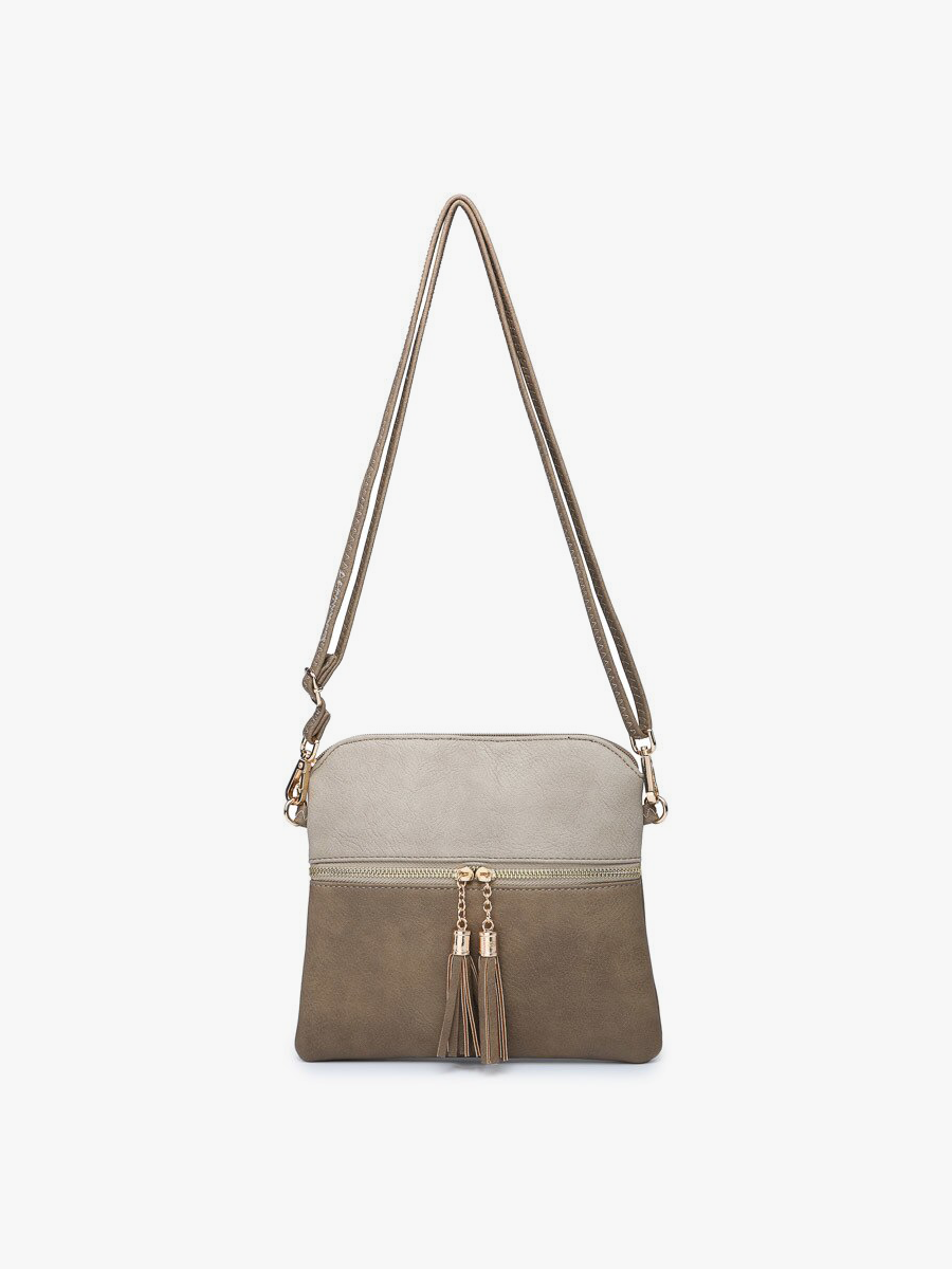 Tara Double Zip Crossbody Bag/Wristlet: Black/Brown