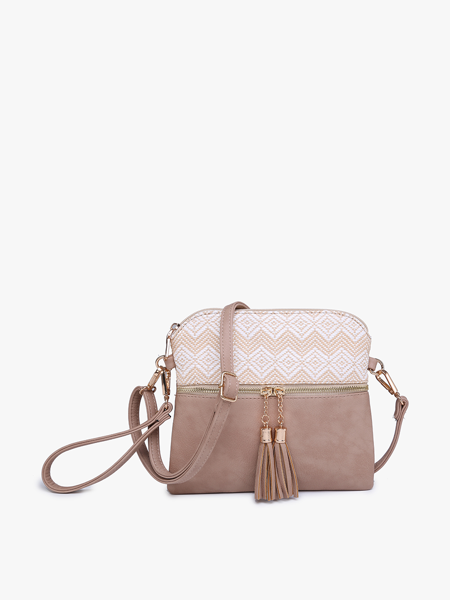 Tara Double Zip Crossbody Bag/Wristlet: Black/Brown