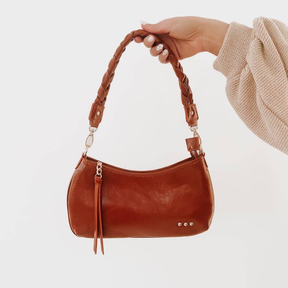 Brynlee Braided Vegan Leather Bag -Brown