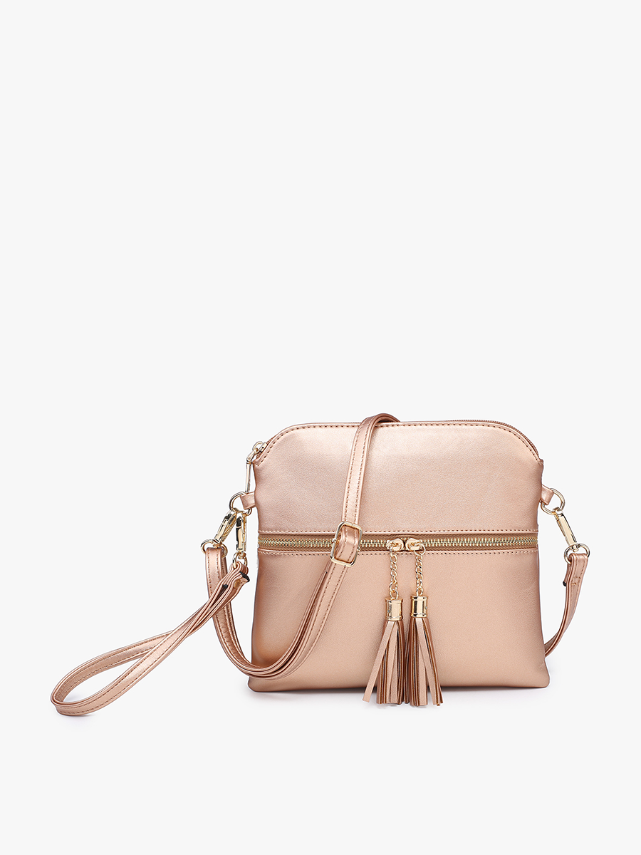 Tara Double Zip Crossbody Bag/Wristlet: Black/Brown