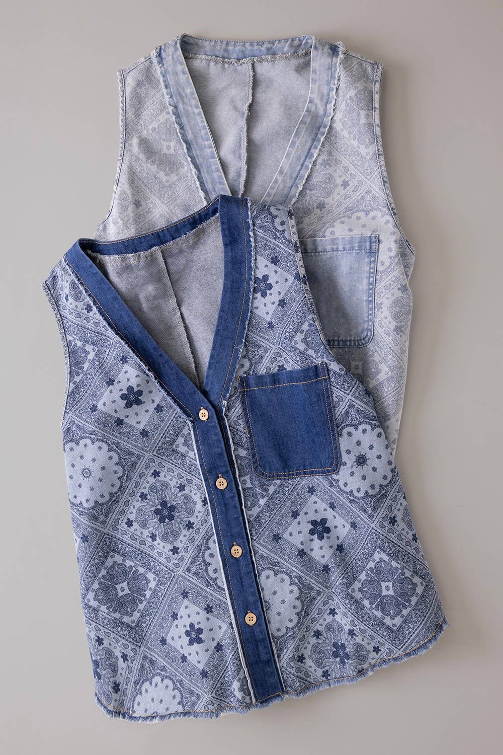 Paisley Printed Washed Chambray Top